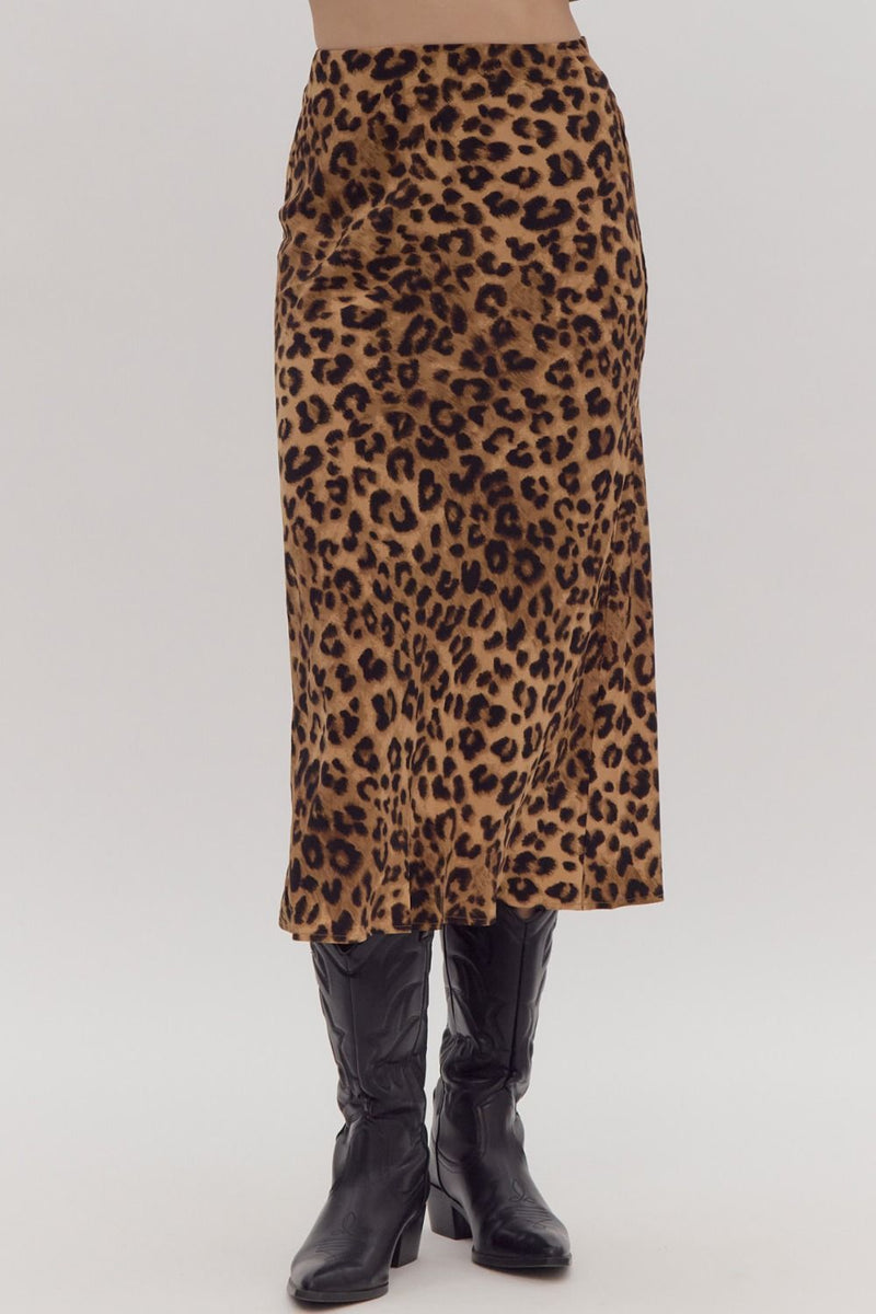 Chloe Camel Leopard Print Midi Skirt