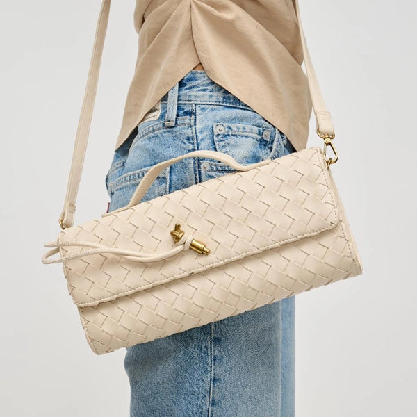 Ada Top Handle Woven East West Clutch Crossbody Oatmilk