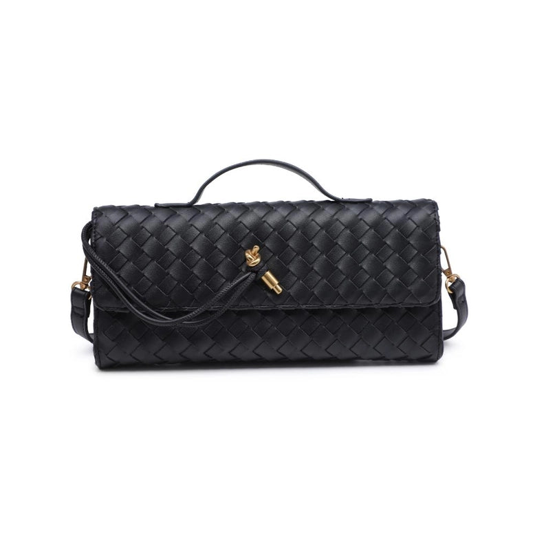 Ada Top Handle Woven East West Clutch Crossbody Black