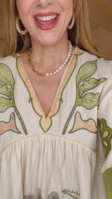 Edie Mustard Green Embroidered Dress